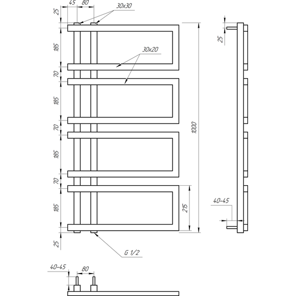 Водяной полотенцесушитель Genesis Aqua Enzo GA-4402 (530x1000, черный матовый, белый, графит), Доступные размеры: 530 x 1000, Подключение полотенцесушителя: нижнее, фото 3