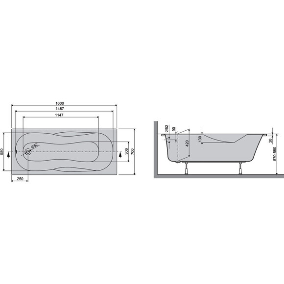 Акрилова ванна Devit Life LIF16070 (160x70 см, з ніжками), Доступні розміри: 160 x 70, фото , изображение 4