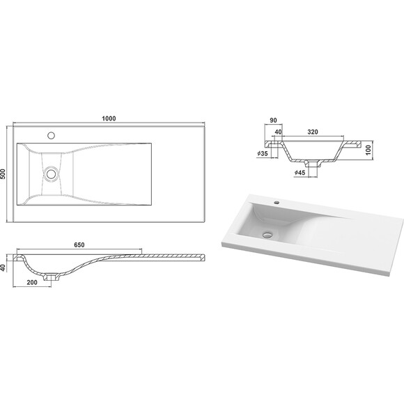 Умывальник-столешница Snail Феникс L Black Glossy 159LA200 (100x50 см, черный глянцевый, с крылом), Доступные размеры: 100 x 50 L, Цвет производителя: черный глянец, фото 4