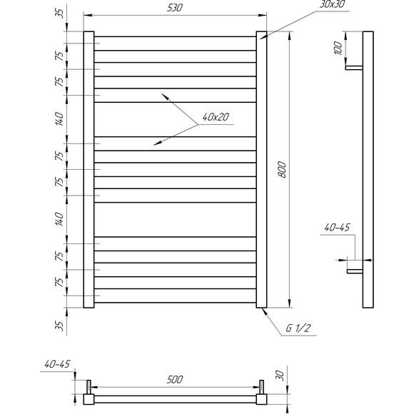 Електрична рушникосушарка Genesis Aqua Tristar Flat GA-5004 (530x800, чорний матовий, білий, графіт), Доступні розміри: 530 x 800, фото , изображение 5
