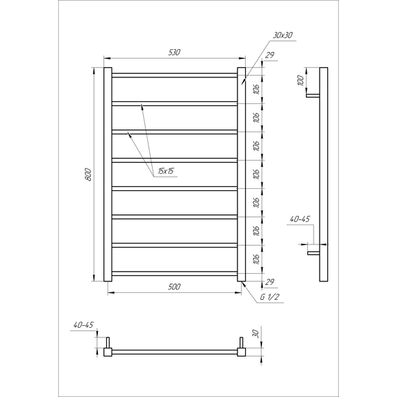 Электрический полотенцесушитель Genesis Aqua Flat GA-1204 (530x800, черный матовый, белый, графит), Доступные размеры: 530 x 800, фото 5