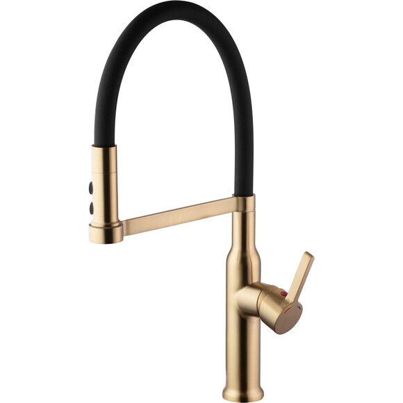 Змішувач для кухні Kroner KRP Ersel GBG03112BLK (золото/чорний, з гнучким виливом), Колір виробника: золото, чорний, фото , изображение 4