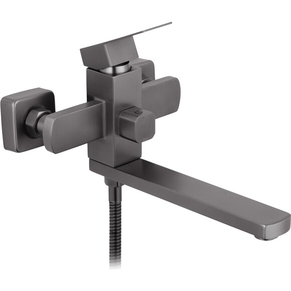 Змішувач для ванни Kroner KRP Edelstahl Kubus PVD070 (графіт, з лійкою та шлангом), фото , изображение 2
