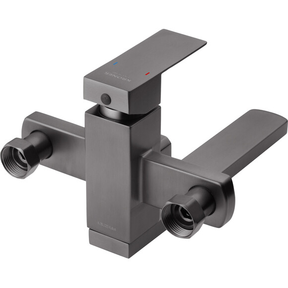 Змішувач для ванни Kroner KRP Edelstahl Kubus PVD070 (графіт, з лійкою та шлангом), фото , изображение 3