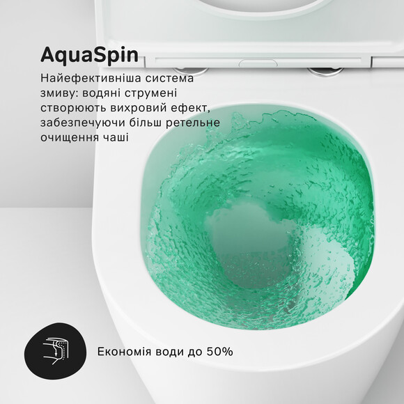 Безободковий підвісний унітаз Am.Pm Func AquaSpin CFA1902SC (воронкоподібний, з сидінням), фото , изображение 4