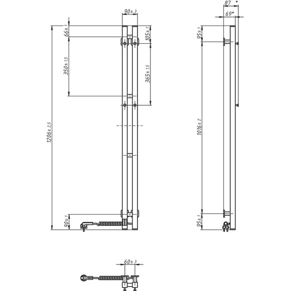 Електрична рушникосушарка Navin Силует Квадро Sensor 12-134053-0912 (90x1200, біла глянсова, права, сенсорний, з таймером), Доступні розміри: 90 x 1200, Колір виробника: білий глянець, Підключення рушникосушарки: праве, фото , изображение 8