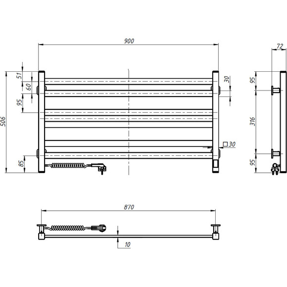 Електрична рушникосушарка Navin Авангард Sensor 12-128153-9050 (900x500, біла глянсова, ліва, сенсорна, з таймером), Доступні розміри: 900 x 500, Колір виробника: білий глянець, Підключення рушникосушарки: ліве, фото , изображение 6