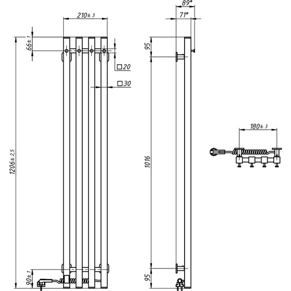 Електрична рушникосушарка Navin Levante Sensor 12-857053-2112 (210x1200, білий оксамит, права, сенсорна, з таймером), Доступні розміри: 210 x 1200, Колір виробника: білий глянець, Підключення рушникосушарки: праве, фото , изображение 5