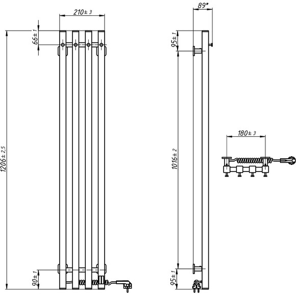 Електрична рушникосушарка Navin Levante Sensor 12-857153-2112 (210x1200, білий оксамит, ліва, сенсорна, з таймером), Доступні розміри: 210 x 1200, Колір виробника: білий глянець, Підключення рушникосушарки: ліве, фото , изображение 5
