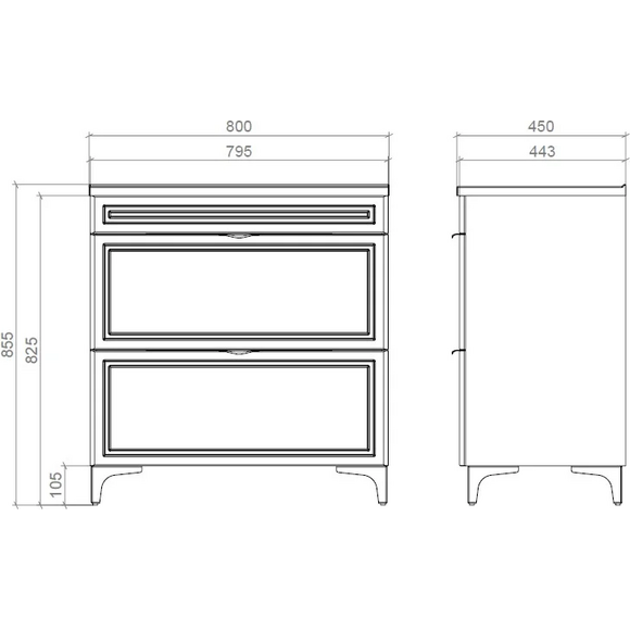 Тумба Mirater Естель з умивальником Родео 8346 (80 см, чорна, підлогова), Доступні розміри: 80 x 45, Колір виробника: чорний, фото , изображение 3