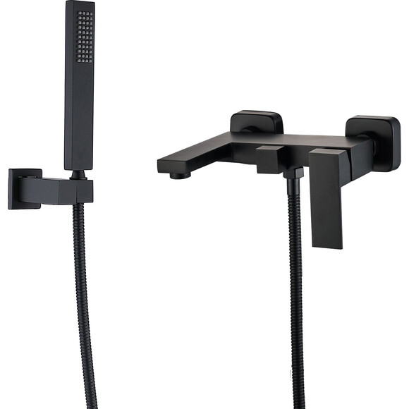 Змішувач для ванни VBI Loreno Black VBI-050206BL (чорний матовий, з лійкою та шлангом), Колір виробника: чорний матовий, фото 
