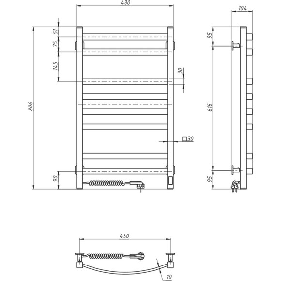 Електрична рушникосушарка Navin Avalon Sensor 12-103153-4880 (480x800, біла глянсова, ліва, сенсорна, з таймером), Доступні розміри: 480 x 800, Колір виробника: білий глянець, Підключення рушникосушарки: ліве, фото , изображение 9