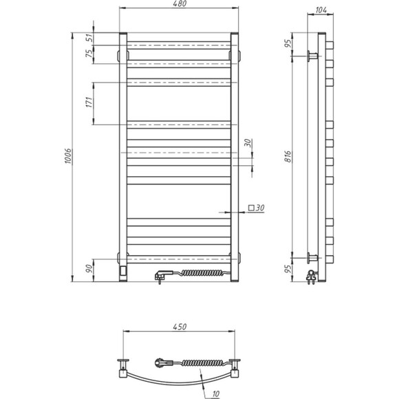 Електрична рушникосушарка Navin Avalon Sensor 12-103053-4810 (480x1000, біла глянсова, права, сенсорна, з таймером), Доступні розміри: 480 x 1000, Колір виробника: білий глянець, Підключення рушникосушарки: праве, фото , изображение 9