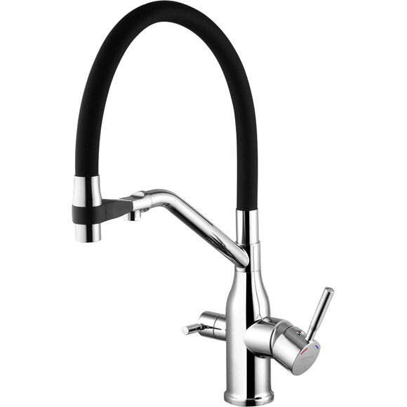 Змішувач для кухні Kroner KRP Küche C03816BLK (хром/чорний, з гнучким виливом та підключенням питної води), фото , изображение 5