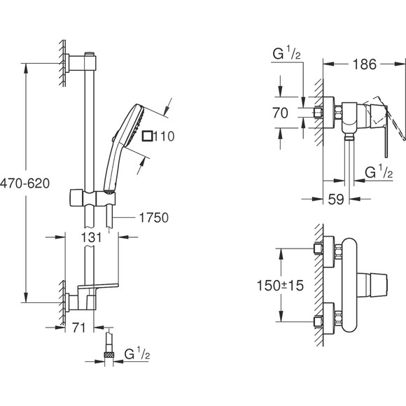 Смеситель для душа Grohe QuickFix Get Chrome 3288826929 (32888000+26929001, с душевым гарнитуром), фото 27