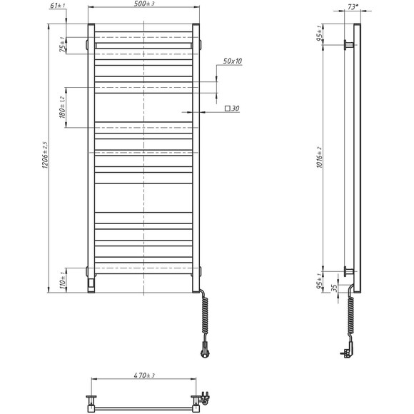 Електрична рушникосушарка Navin Largo Sensor Wi-Fi 12-844055-5012 (500x1200, біла, права, сенсорна, з таймером), Доступні розміри: 500 x 1200, Колір виробника: білий глянець, Підключення рушникосушарки: праве, фото , изображение 6
