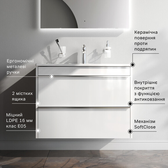 Тумба с раковиной Am.Pm X-Joy S MTA-FHX0802WG-WCC0802WG (80 см, белая глянцевая, подвесная), Доступные размеры: 80, Цвет производителя: белый глянец, фото 4