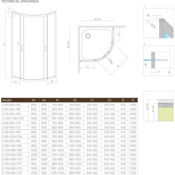 Душова кабіна Radaway Premium Plus A 1900 30423-01-01N (100x100 см, скло прозоре, профіль хром), Доступні розміри: 100 x 100, Колір виробника: прозоре скло, фото , изображение 9