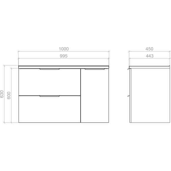 Тумба Mirater Фест з умивальником Родео 8110 (100 см, біла, підвісна, з кошиком), Доступні розміри: 100 x 45 V2, Колір виробника: білий, фото , изображение 4