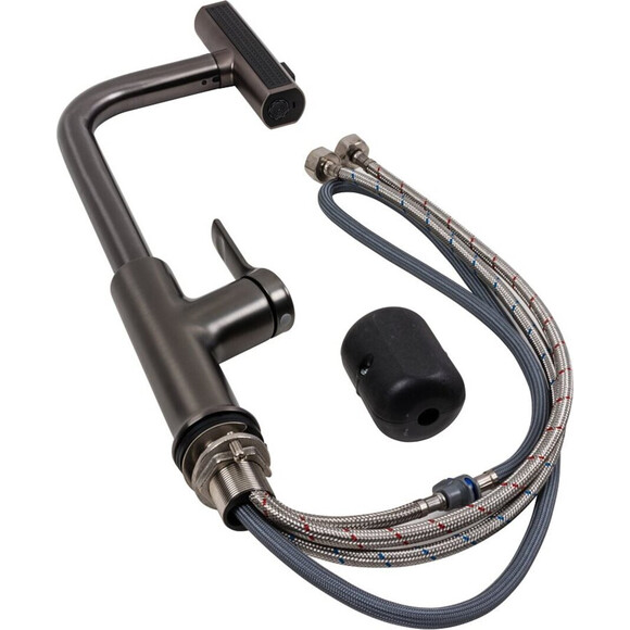 Змішувач для кухні Valeso PVD TH37 (SP000044386, чорний глянсовий, з висувною каскадною лійкою), Колір виробника: чорний глянець, фото , изображение 3