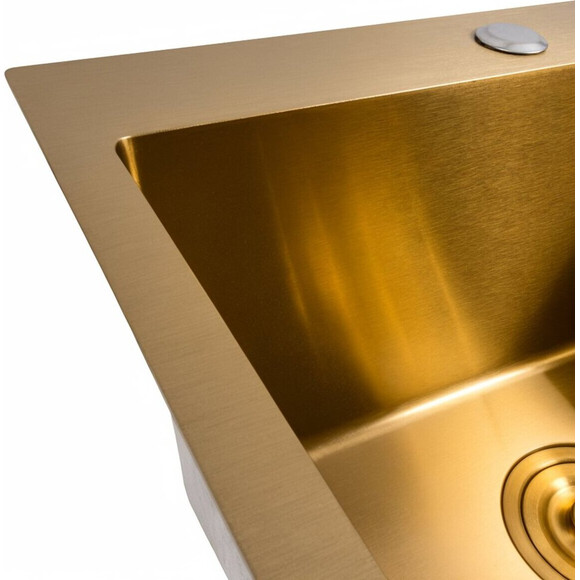 Кухонна мийка Valeso Handmade PVD Gold SP000044305 (50x50 см, золото, 3.0/0.8 мм, з дозатором та сифоном), Доступні розміри: 50x50, Колір виробника: золото, Тип поверхні: PVD, фото , изображение 4