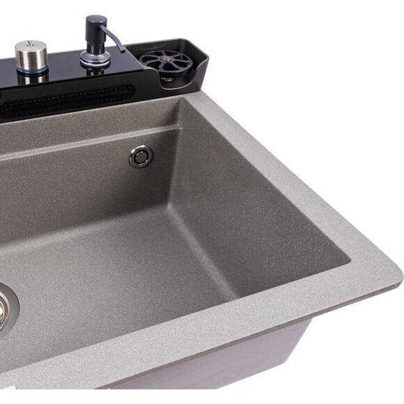 Кухонна мийка зі змішувачем-водоспадом та краном Valeso Evanora 7546 (SP000049394, 75x46 см, сірий мусон, з дозатором, сифоном, ринзером та сушаркою для посуду), Колір виробника: сірий мусон, фото , изображение 5