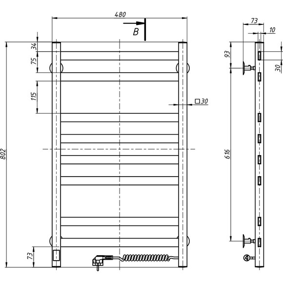 Електрична рушникосушарка Navin Авангард Sensor 12-728053-4880 (480x800, золото матове, права, сенсорна, з таймером), Доступні розміри: 480 x 800, Колір виробника: золото матове, Підключення рушникосушарки: праве, фото , изображение 4