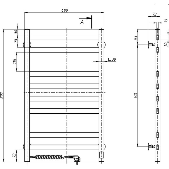 Електрична рушникосушарка Navin Авангард Sensor 12-728153-4880 (480x800, золото матове, ліва, сенсорна, з таймером), Доступні розміри: 480 x 800, Колір виробника: золото матове, Підключення рушникосушарки: ліве, фото , изображение 4