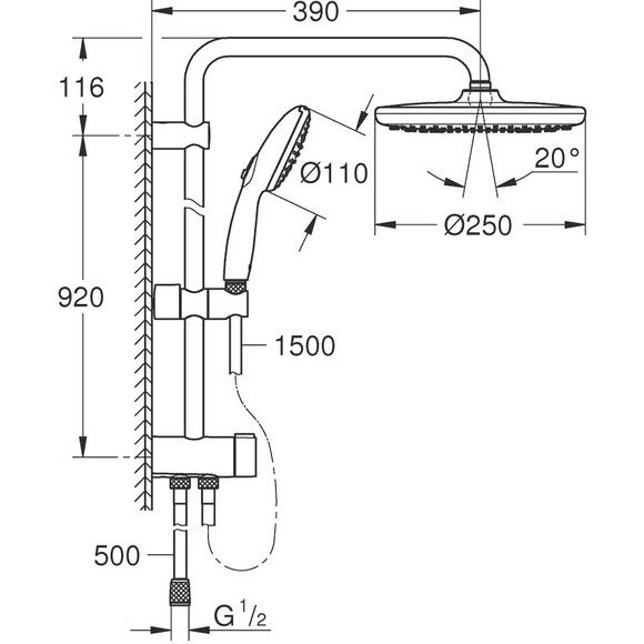 Душева система Grohe QuickFix Vitalio Start System 250 26989001 (без змішувача), фото , изображение 12