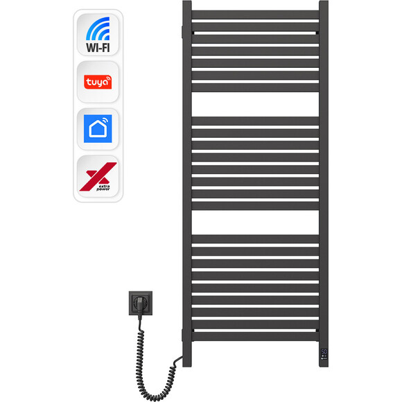 Електрична рушникосушарка Navin Авангард X Sensor Wi-Fi 12-272155-4812 (480x1200, чорний муар, ліва, сенсорна, з таймером), Доступні розміри: 480 x 1200, Колір виробника: чорний муар, Підключення рушникосушарки: ліве, фото 