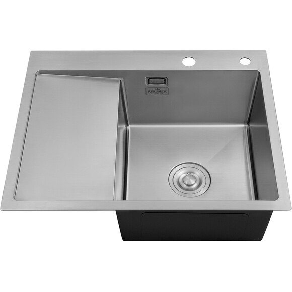 Кухонная мойка Kroner KRP Gebürstet 6350RHM (Geburstet-6350RHM, 63x50 см, 3.0/1.0 мм, с коландером и сифоном), Доступные размеры: 63 x 50 R, фото 2