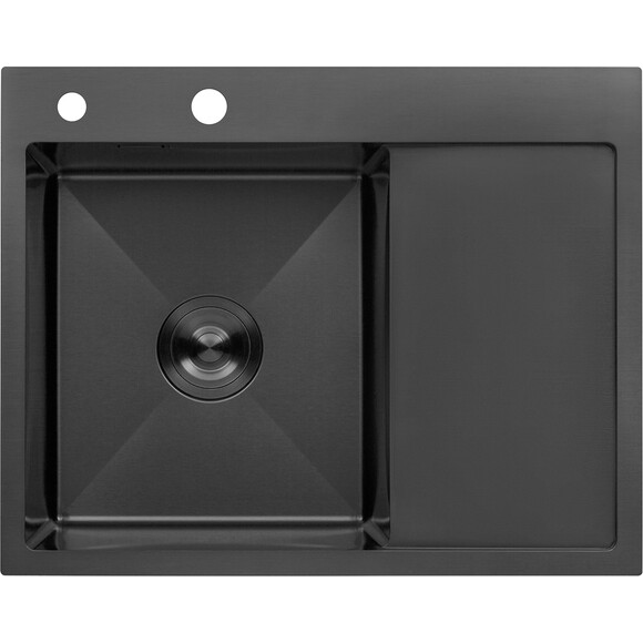 Кухонная мойка Kroner KRP Schwarze 6350LHM PVD (Schwarze-6350LHMPVD, 63x50 см, 3.0/1.0 мм, с коландером и сифоном), Доступные размеры: 63 x 50 L, фото 2