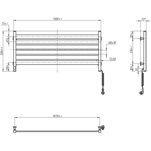 Електрична рушникосушарка Navin Largo Sensor Wi-Fi 12-844055-1150 (1100x500, білий оксамит, права, сенсорна, з таймером), фото , изображение 8