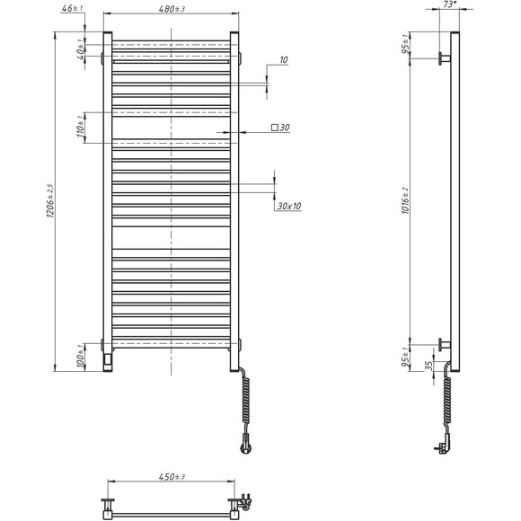 Електрична рушникосушарка Navin Авангард X Sensor Wi-Fi 12-272055-4812 (480x1200, чорний муар, права, сенсорна, з таймером), Доступні розміри: 480 x 1200, Колір виробника: чорний муар, Підключення рушникосушарки: праве, фото , изображение 7
