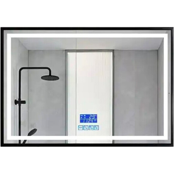 Зеркало для ванной комнаты Dusel DE-M0061S1 Black 600611 (80х65 см, черное с LED-подсветкой, подогревом, bluetooth, часами и температурой), Доступные размеры: 80 x 65, Цвет производителя: черный, фото 