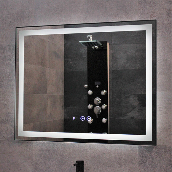 Зеркало для ванной комнаты Dusel DE-M0061S1 Black 600611 (80х65 см, черное с LED-подсветкой, подогревом, bluetooth, часами и температурой), Доступные размеры: 80 x 65, Цвет производителя: черный, фото 3