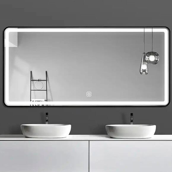 Зеркало для ванной комнаты Dusel DE-M0065D Black 606502 (80х65 см, черное, с LED-подсветкой, диммером, подогревом, часами и температурой), Доступные размеры: 80 x 65, Цвет производителя: черный, фото 4