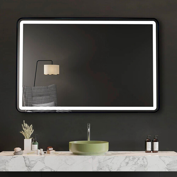 Зеркало для ванной комнаты Dusel DE-M0065D Black 606504 (100x75 см, черное, с LED-подсветкой и антизапотеванием), Доступные размеры: 100 x 75, Цвет производителя: черный, фото 2