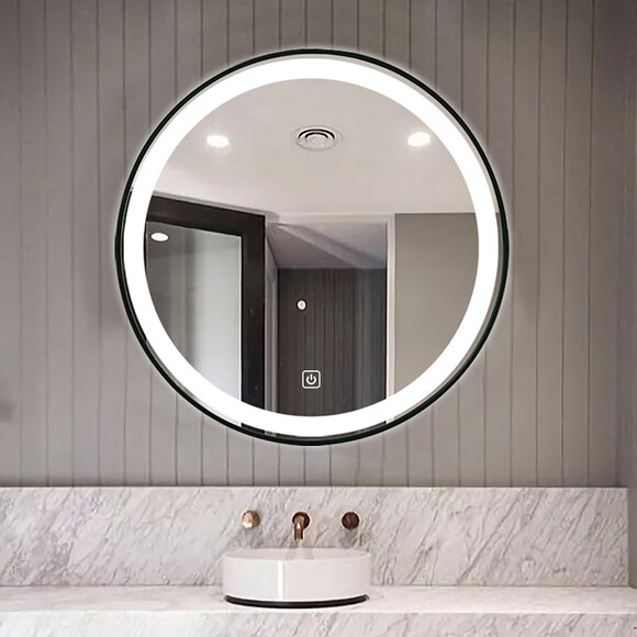 Зеркало для ванной комнаты Dusel DE-M2071D Black 620714 (80 см, черное, с LED-подсветкой, диммером, подогревом, часами и температурой), Цвет производителя: черный, фото 6