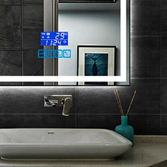 Зеркало для ванной комнаты Dusel DE-M0061S1 Black 600620 (100х75 см, черное с LED-подсветкой, подогревом, bluetooth, часами и температурой), Доступные размеры: 100 x 75, Цвет производителя: черный, фото 3
