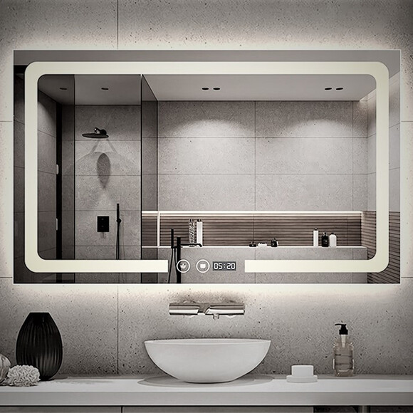 Зеркало для ванной комнаты Dusel DE-M3001 630011 (80x65 см, с LED-подсветкой, диммером, подогревом, часами и температурой), Доступные размеры: 80 x 65, фото 3