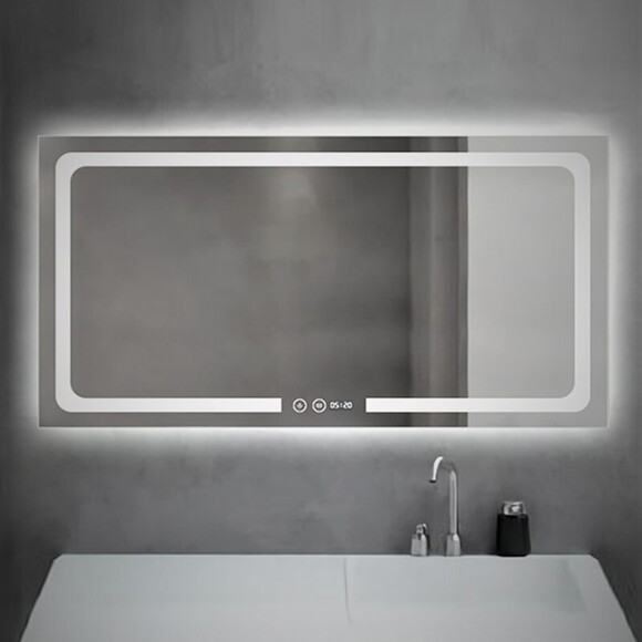 Зеркало для ванной комнаты Dusel DE-M3001 630011 (80x65 см, с LED-подсветкой, диммером, подогревом, часами и температурой), Доступные размеры: 80 x 65, фото 2