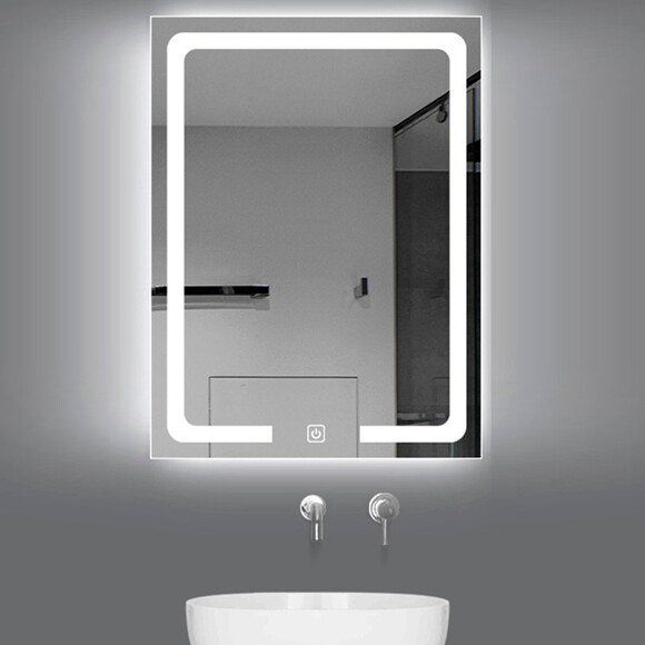 Зеркало для ванной комнаты Dusel DE-M3001 630017 (65x80 см, с LED-подсветкой, диммером, подогревом, часами и температурой), Доступные размеры: 65 x 80, фото 