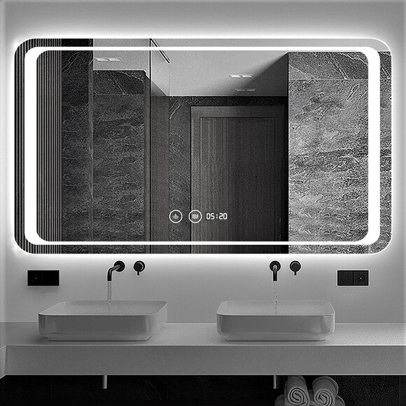 Зеркало для ванной комнаты Dusel DE-M3031 630312 (80х65 см, с LED-подсветкой, диммером, подогревом, часами и температурой), фото 2