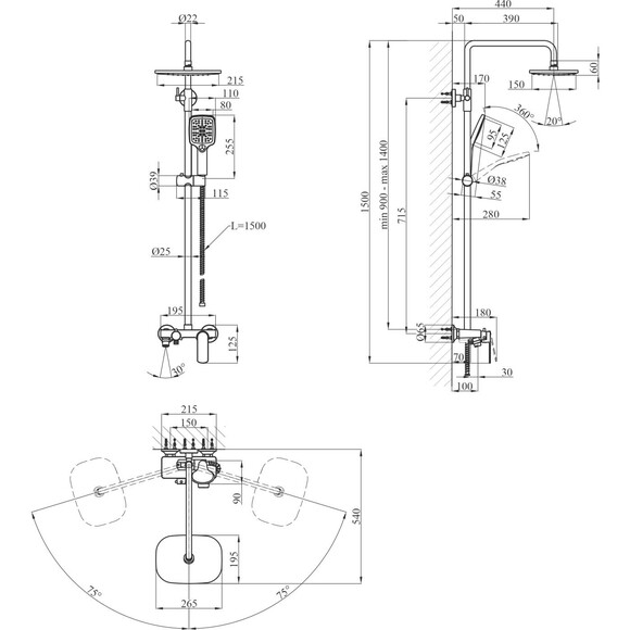 Комплект смесителей для ванной комнаты Kroner Armada+Bidet KRAW063W010C082 (W063+W010+C082, хром/белый), фото 17