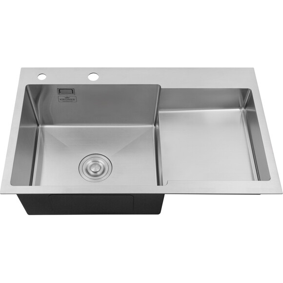 Кухонна мийка Kroner KRP Gebürstet 7848LHM (Geburstet-7848LHM, 78x48 см, 3.0/1.0 мм, з коландером та сифоном), Доступні розміри: 78 x 48 L, фото , изображение 2
