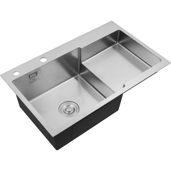 Кухонна мийка Kroner KRP Gebürstet 7848LHM (Geburstet-7848LHM, 78x48 см, 3.0/1.0 мм, з коландером та сифоном), Доступні розміри: 78 x 48 L, фото , изображение 3