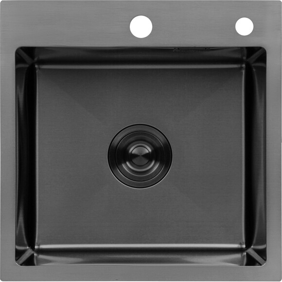 Кухонная мойка Kroner KRP Schwarze 4545HM PVD (Schwarze-4545HM, 45x45 см, 3.0/1.0 мм, с коландером и сифоном), Доступные размеры: 45 x 45, фото 2