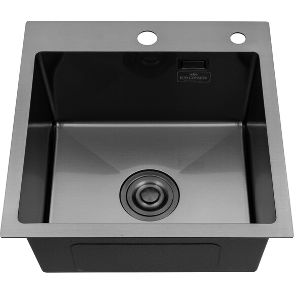 Кухонная мойка Kroner KRP Schwarze 4545HM PVD (Schwarze-4545HM, 45x45 см, 3.0/1.0 мм, с коландером и сифоном), Доступные размеры: 45 x 45, фото 3