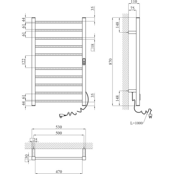 Электрический полотенцесушитель Kroner KRP Hitze-Stern SCH8753-10T (500x870, черный матовый,  правый, сенсорный, с таймером), фото 5